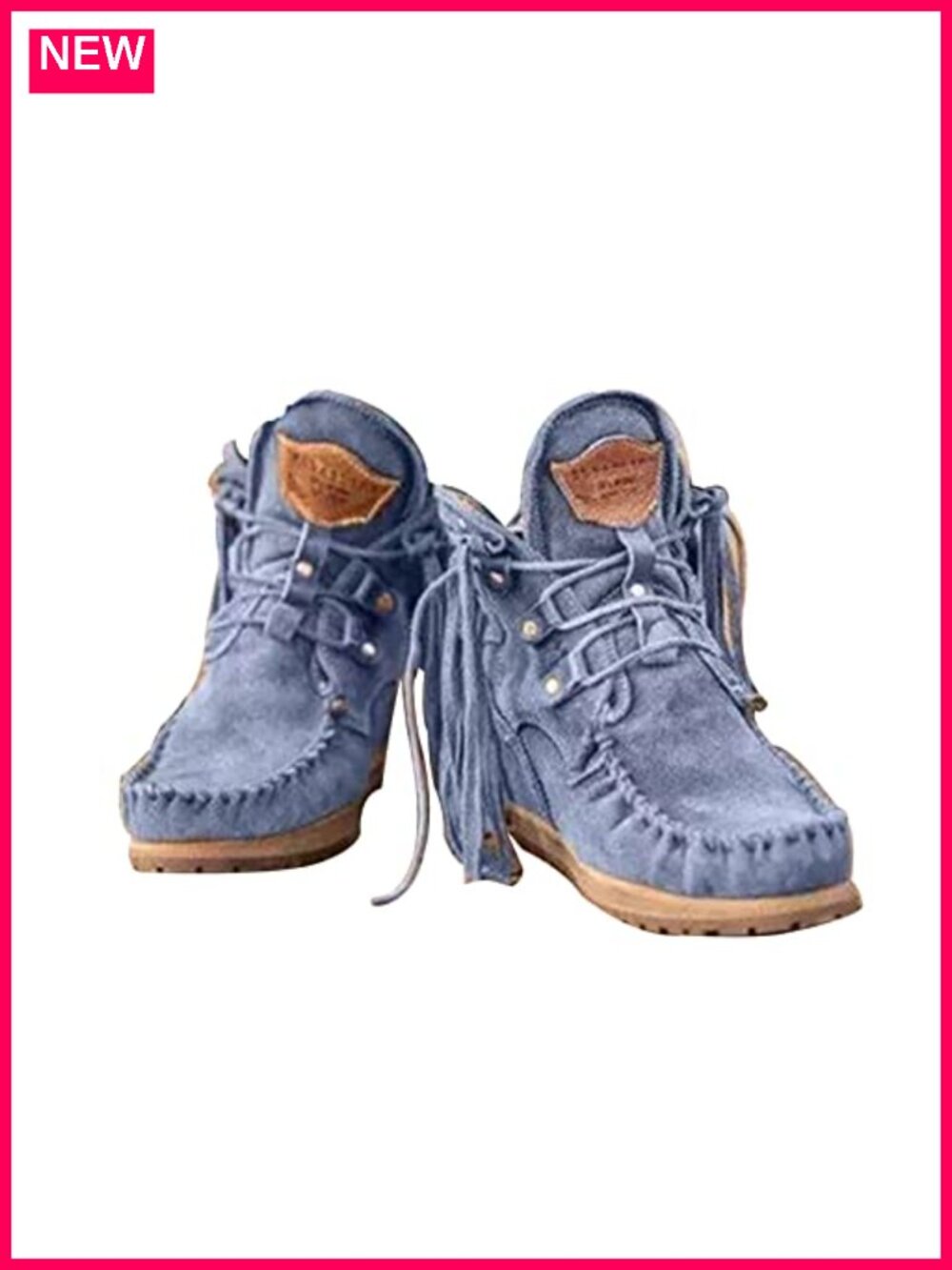 Faux Suede Fringe Ankle Boots Moc Toe Flat Booties